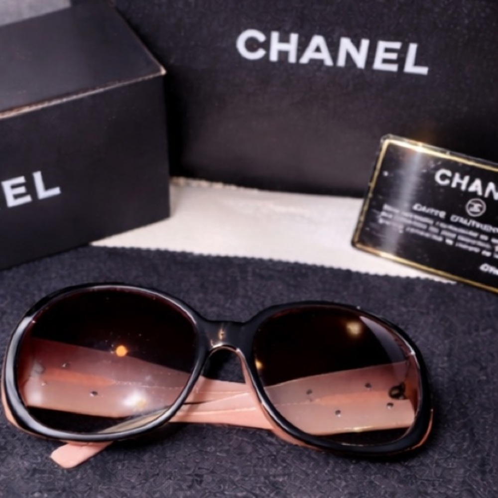 CHANEL Pink Gradient Flower Logo Sunglasses Black Oversized